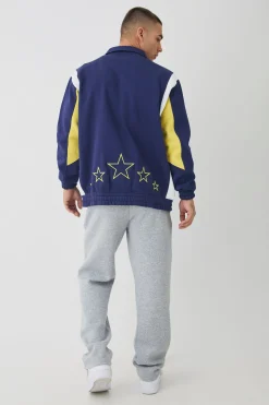 Varsity Embroidered Jersey Harrington Jacket | BoohooMAN UK
