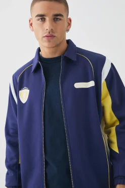 Varsity Embroidered Jersey Harrington Jacket | BoohooMAN UK