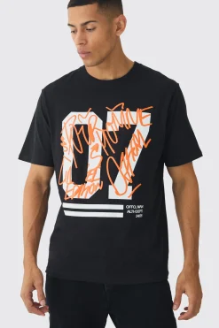 Varsity Graffiti Puff Print T-Shirt | BoohooMAN UK