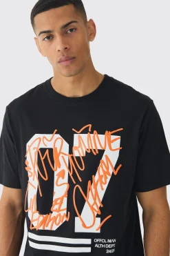 Varsity Graffiti Puff Print T-Shirt | BoohooMAN UK