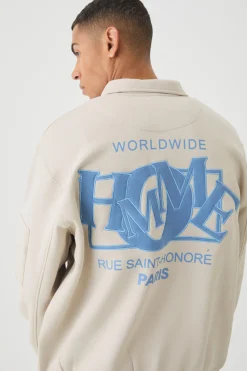 Varsity Homme Applique Jersey Harrington Jacket | BoohooMAN UK