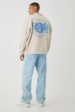 Varsity Homme Applique Jersey Harrington Jacket | BoohooMAN UK