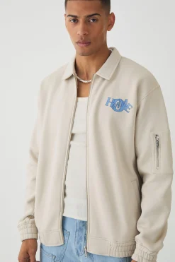 Varsity Homme Applique Jersey Harrington Jacket | BoohooMAN UK