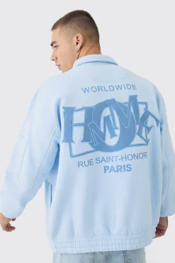 Varsity Homme Applique Jersey Harrington Jacket | BoohooMAN UK