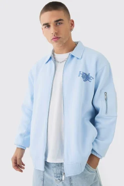 Varsity Homme Applique Jersey Harrington Jacket | BoohooMAN UK