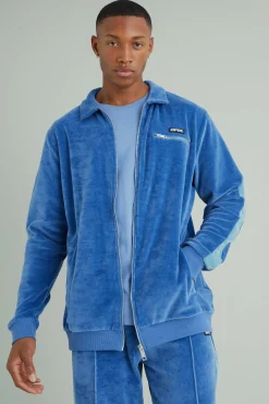 Velour Tapped Harrington Jacket | BoohooMAN UK