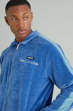 Velour Tapped Harrington Jacket | BoohooMAN UK