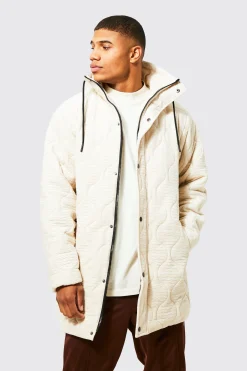 Velvet Onion Quilted Mid Length Puffer | BoohooMAN UK