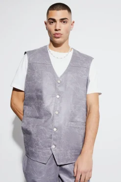 Vintage Pu Oversized Waistcoat Vest | BoohooMAN UK