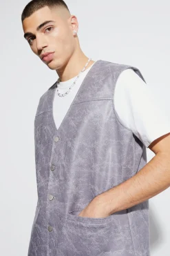 Vintage Pu Oversized Waistcoat Vest | BoohooMAN UK
