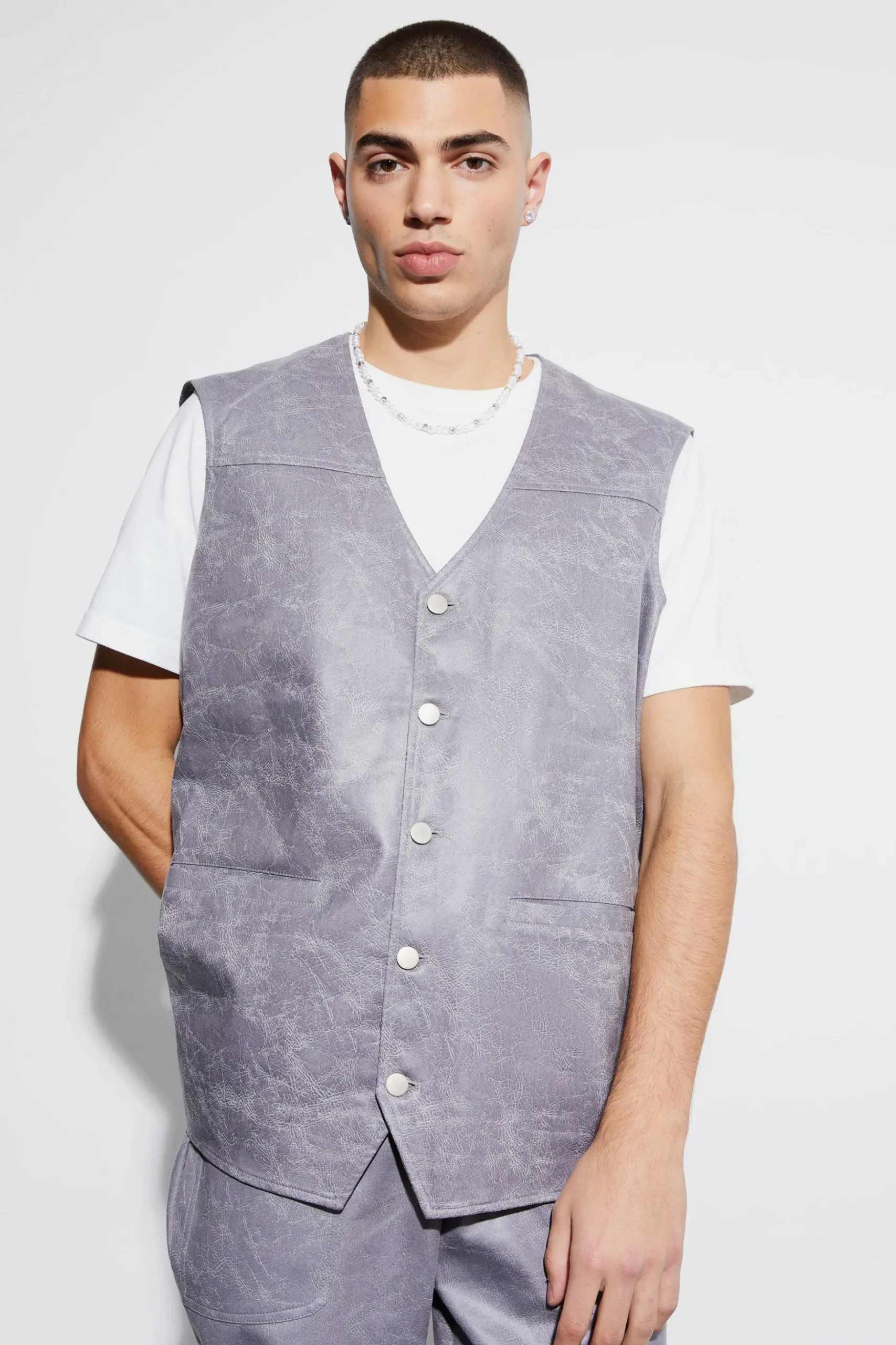 Vintage Pu Oversized Waistcoat Suit | BoohooMAN UK