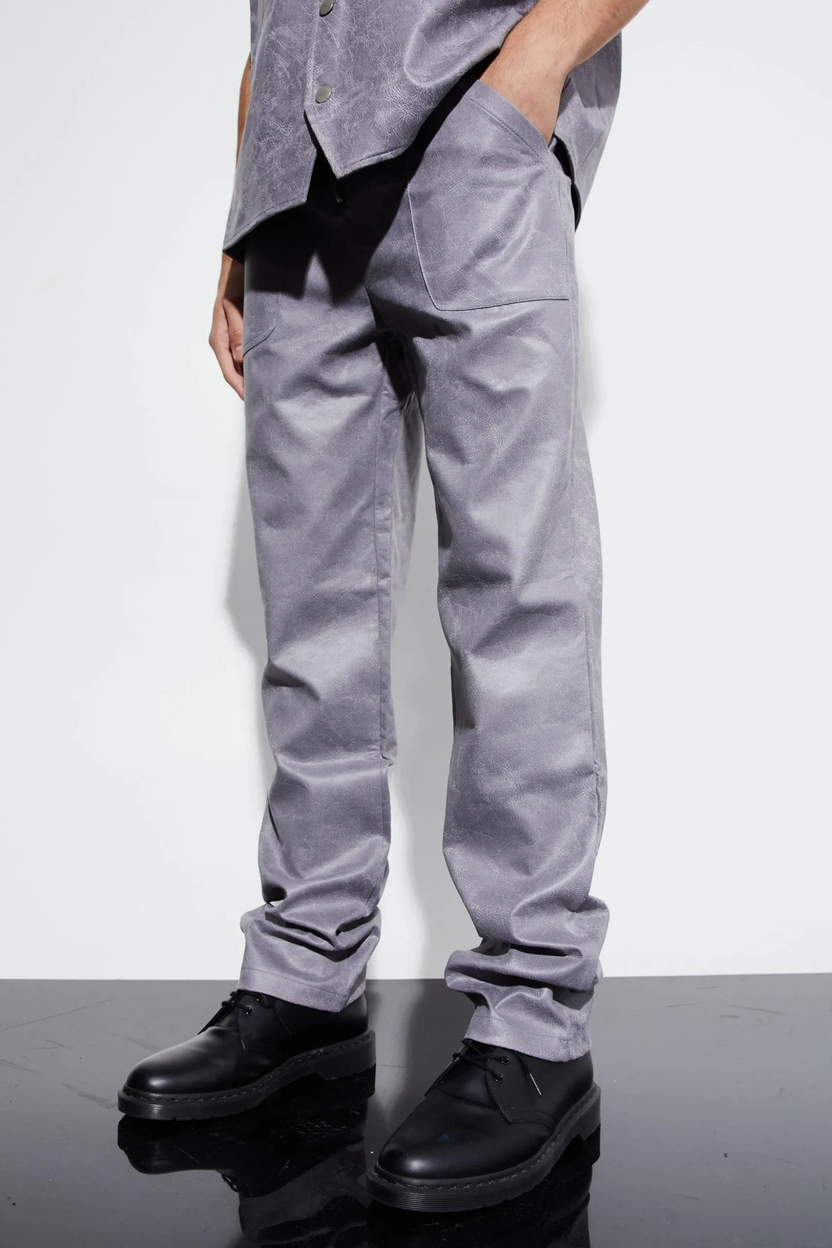 Vintage Pu Straight Leg Zip Suit Trousers | BoohooMAN UK