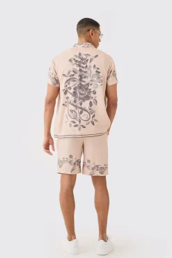 Viscose Tonal Back Detail Shirt & Short | BoohooMAN UK
