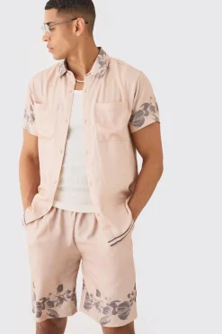 Viscose Tonal Back Detail Shirt & Short | BoohooMAN UK