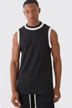 Waffle And Interlock Colour Block Tank | BoohooMAN UK
