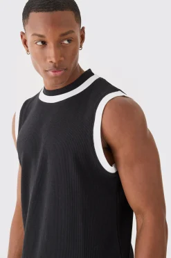 Waffle And Interlock Colour Block Tank | BoohooMAN UK