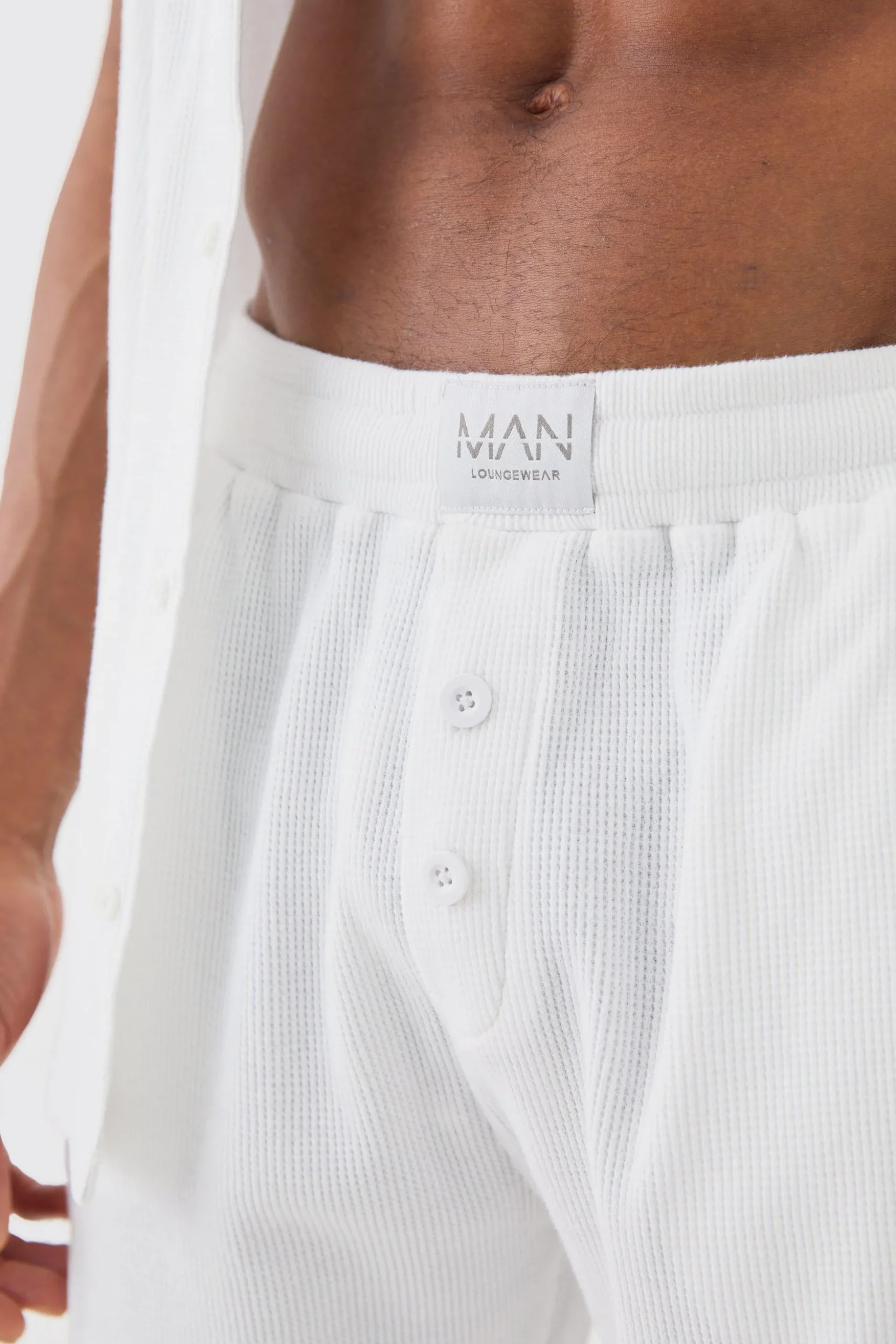 Waffle Lounge Shirt & Short Set In White | BoohooMAN UK