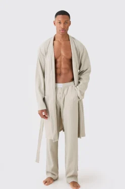 Waffle Robe & Relaxed Fit Bottoms In Stone | BoohooMAN UK