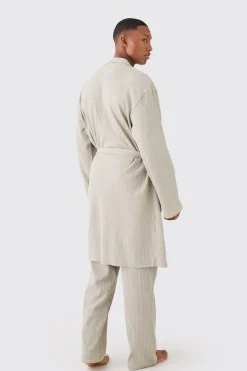 Waffle Robe & Relaxed Fit Bottoms In Stone | BoohooMAN UK