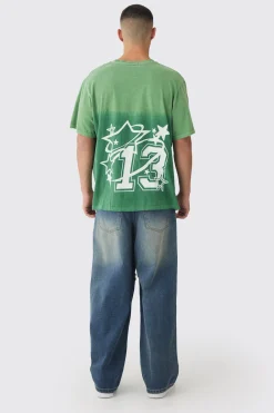 Washed 13 Star Printed T-Shirt | BoohooMAN UK