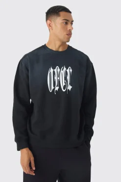 Washed Blurred Ofcl Print Sweatshirt | BoohooMAN UK