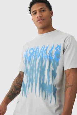 Washed Gothic Printed T-Shirt | BoohooMAN UK