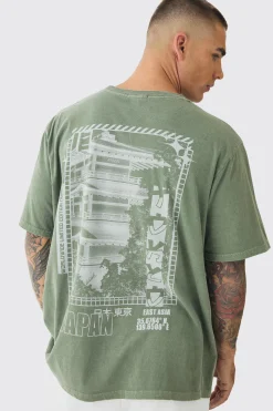 Washed Japan Back Print T-Shirt | BoohooMAN UK