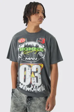 Washed Moto Graphic T-Shirt | BoohooMAN UK