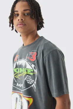 Washed Moto Graphic T-Shirt | BoohooMAN UK