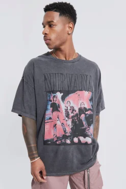 Washed Nirvana Overdye License T-shirt | BoohooMAN UK
