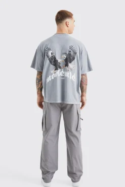 Washed Oversized Extended Neck Eagle Graphic T-shirt | BoohooMAN UK