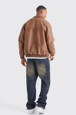 Washed Pu Bomber Jacket | BoohooMAN UK