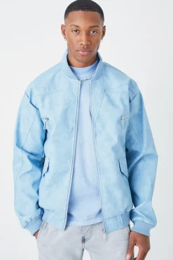Washed Pu Panel Detail Bomber | BoohooMAN UK
