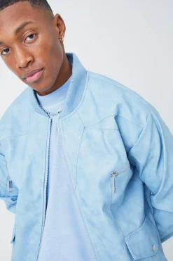 Washed Pu Panel Detail Bomber | BoohooMAN UK