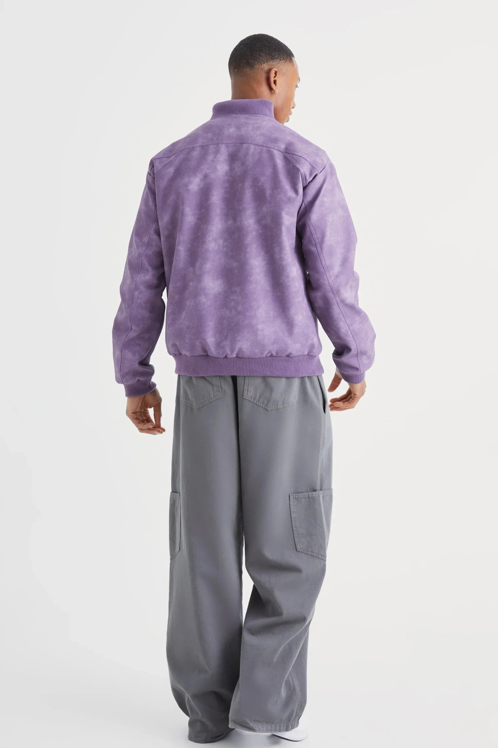Washed Pu Panel Detail Bomber | BoohooMAN UK