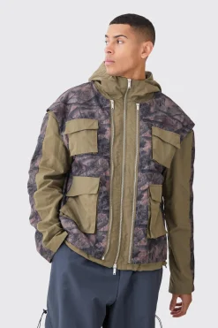 Washed Ripstop Nylon Camo Utility Jacket | BoohooMAN UK