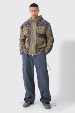 Washed Ripstop Nylon Camo Utility Jacket | BoohooMAN UK