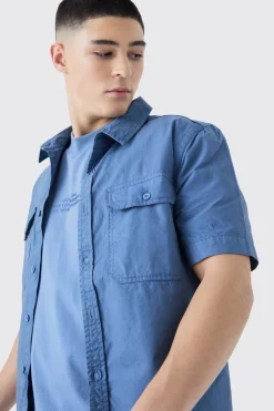 Washed Short Sleeve Twill Shirt | BoohooMAN UK