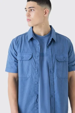 Washed Short Sleeve Twill Shirt | BoohooMAN UK