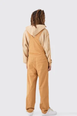 Washed Twill Branded Zip Carpenter Relaxed Fit Dungarees | BoohooMAN UK