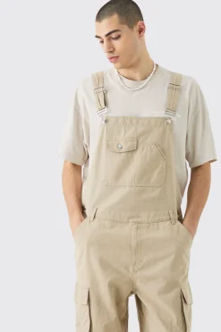 Washed Twill Multi Cargo Pocket Relaxed Fit Dungarees | BoohooMAN UK