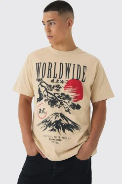Washed Worldwide Mountain Print T-Shirt | BoohooMAN UK