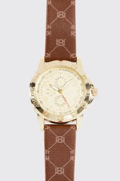 Watch With Faux Leather Print Strap | BoohooMAN UK