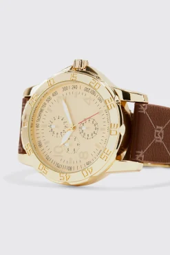 Watch With Faux Leather Print Strap | BoohooMAN UK