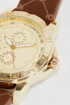 Watch With Faux Leather Print Strap | BoohooMAN UK