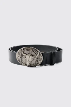 Western Bull Black Belt | BoohooMAN UK