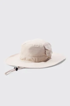Wide Brim Fisherman Hat In Stone | BoohooMAN UK
