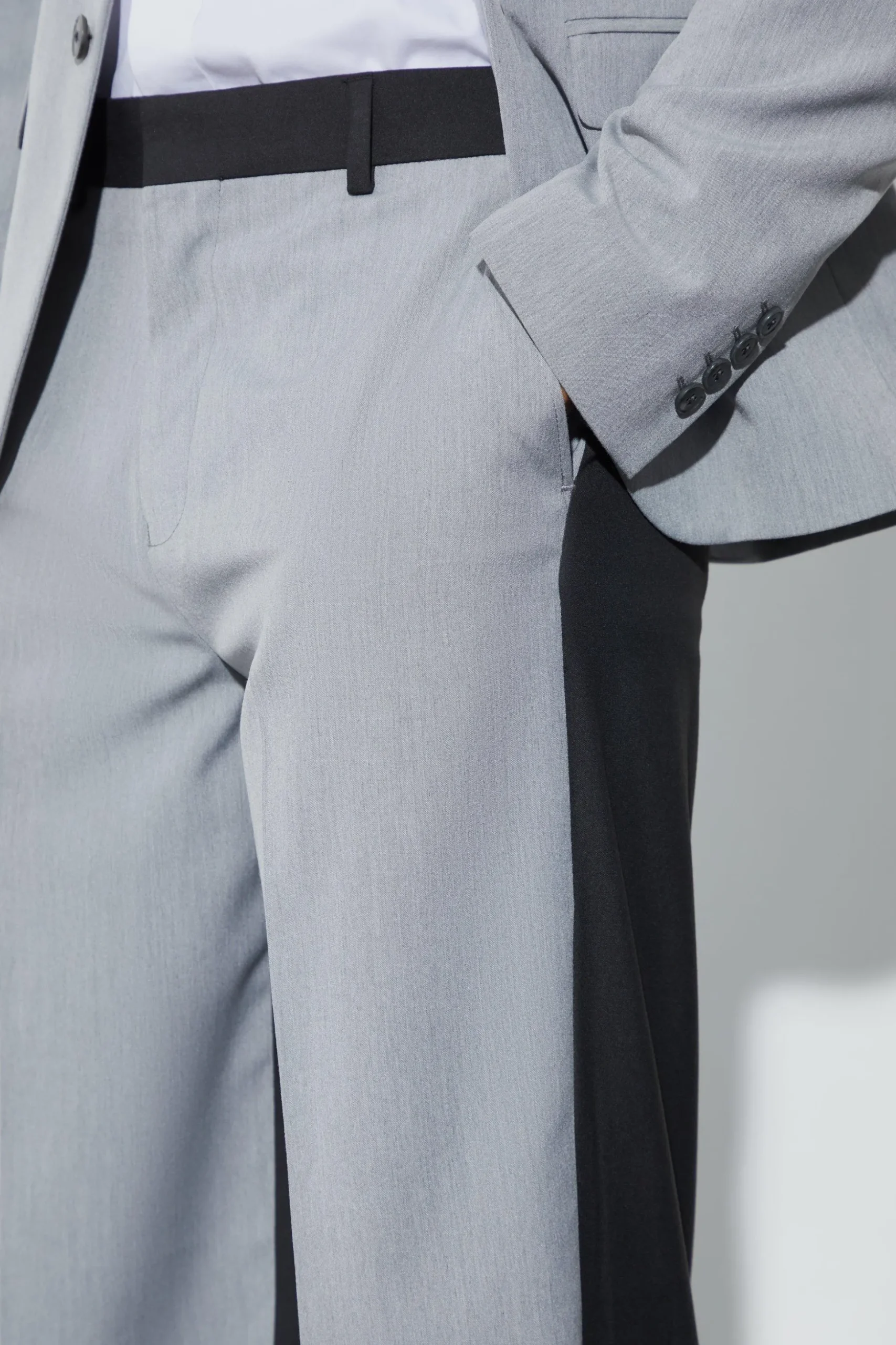 Wide Fit Colour Block Half And Half Trouser | BoohooMAN UK