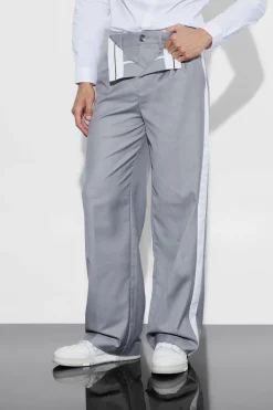 Wide Fit Double Waistband Trouser | BoohooMAN UK