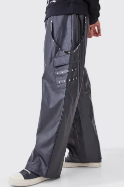Wide Leg Elasticated Waist Pu Trouser | BoohooMAN UK